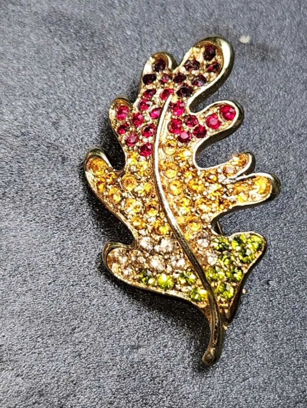 Vintage Monet Rhinestone Oak Leaf Brooch Pin